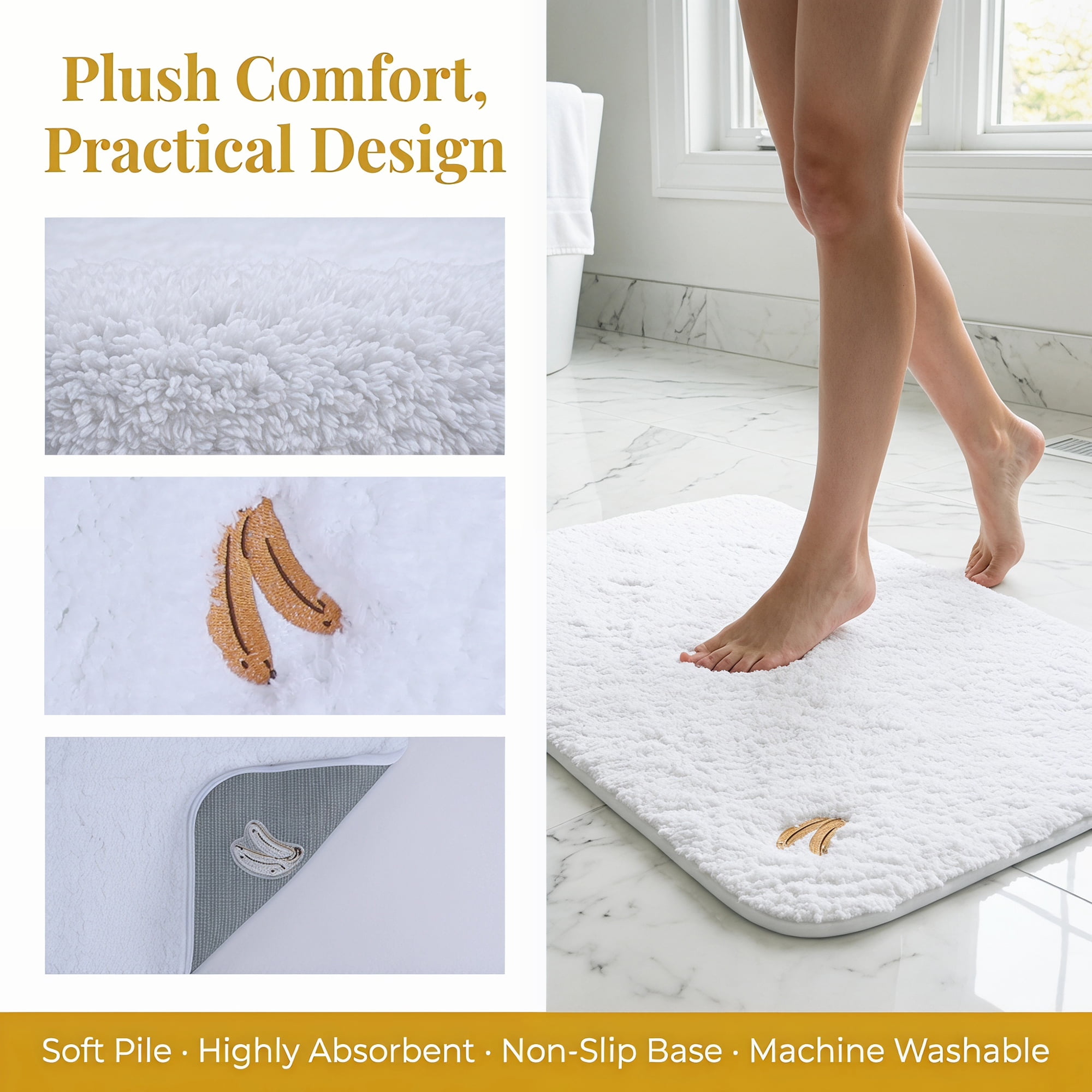 Unique Bargains High-End Plush Absorbent Microfiber Bath Mat White Banana 32" x 20"