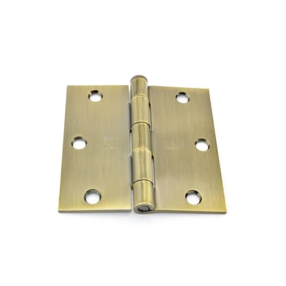 Hager 17413125EA 3.5 x 3.5 in. Steel Square Corner Full Mortise Plain Bearing Residential Hinge, No. 030552 Antique Brass