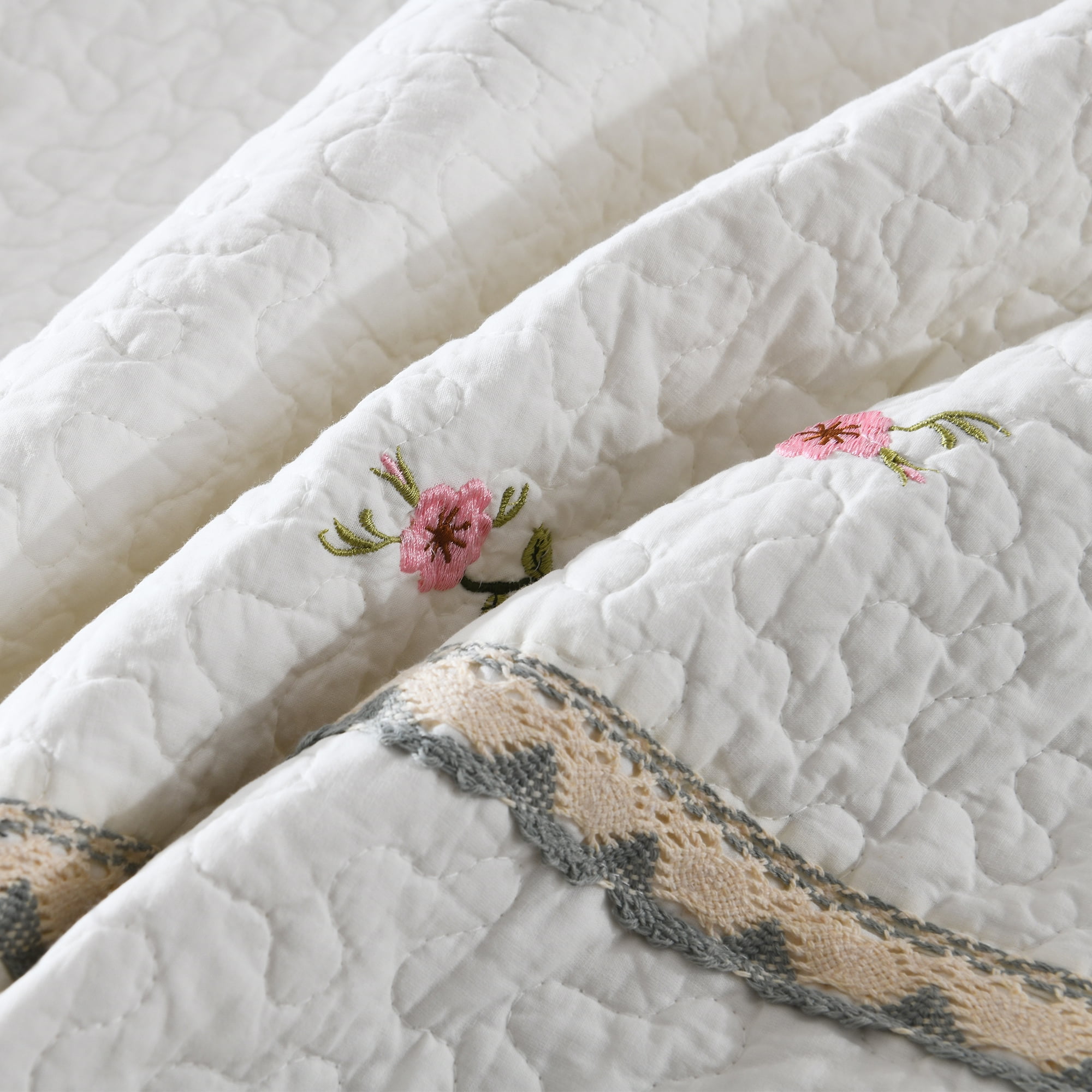 MarCielo 3-Piece 100% White Cotton Oversized Bedspread Set Coverlet Set Lightweight Quilt Set Sakura