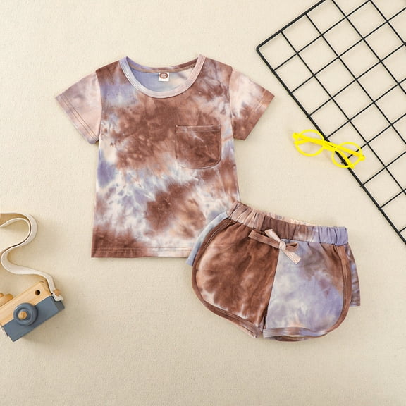 Vedolay Shorts Sets Girl 2 Piece Girl's 2 Piece Outfits Solid Off Shoulder Crop Top and Strap Shorts Set,Coffee 5-6 Years