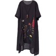thumbnail image 1 of CHOK Robe en Lin Brodée pour Femmes Robe d'Été Ligne A Tunique Haute Basse, 1 of 2