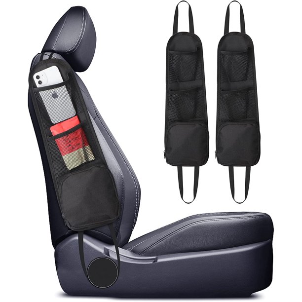 Organizador lateral para asiento de automóvil (paquete de 2), bolsa de almacenamiento para colgar en el asiento del automóvil, se adapta a la mayoría de los asientos delanteros del automóvil, bolsillo de red para el asiento del automóvil para teléfono con bolsillo con cremallera negro Sailing Electrónica