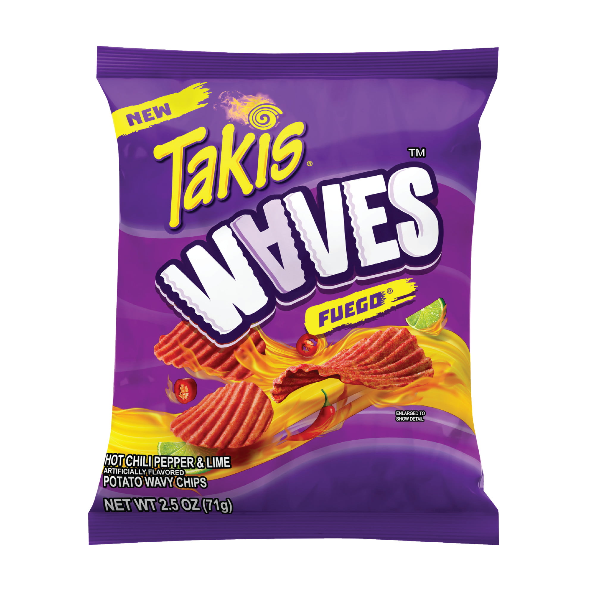 Takis Fuego Waves 2.5 oz Bag,  Hot Chili Pepper & Lime Flavored Spicy Wavy Potato Chips