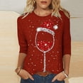 thumbnail image 1 of Jusqu'à 50 % de Réduction! Aqestyerly Hauts de Noël pour Femmes Liquidation T-Shirt Imprimé de Noël Manches 3/4 Blouse Col Rond Hauts Décontractés, 1 of 4