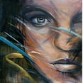 thumbnail image 2 of Atelier B Art Studio 12x12 Black Ornate Wood Framed with Double Matting Museum Art Print Titled - Colorful Woman Face, 2 of 4