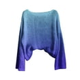 thumbnail image 3 of Women's Gradient Color Knit Pullover Sweater, Lightweight Loose Fit Long Sleeve Crewneck Top for Winter Warmth, Casual Streetwear, Daily Layering and Versatile Occasions Blue M, 3 of 3