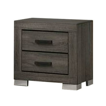 Lola 22 Inch Wood Nightstand with 2 Drawers, Metal Bar Handles, Dark Gray - Saltoro Sherpi