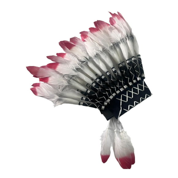 Sombrero de jefe indio nativo americano, tocado decorativo para presentaciones escénicas Rojo Negro Blanco
