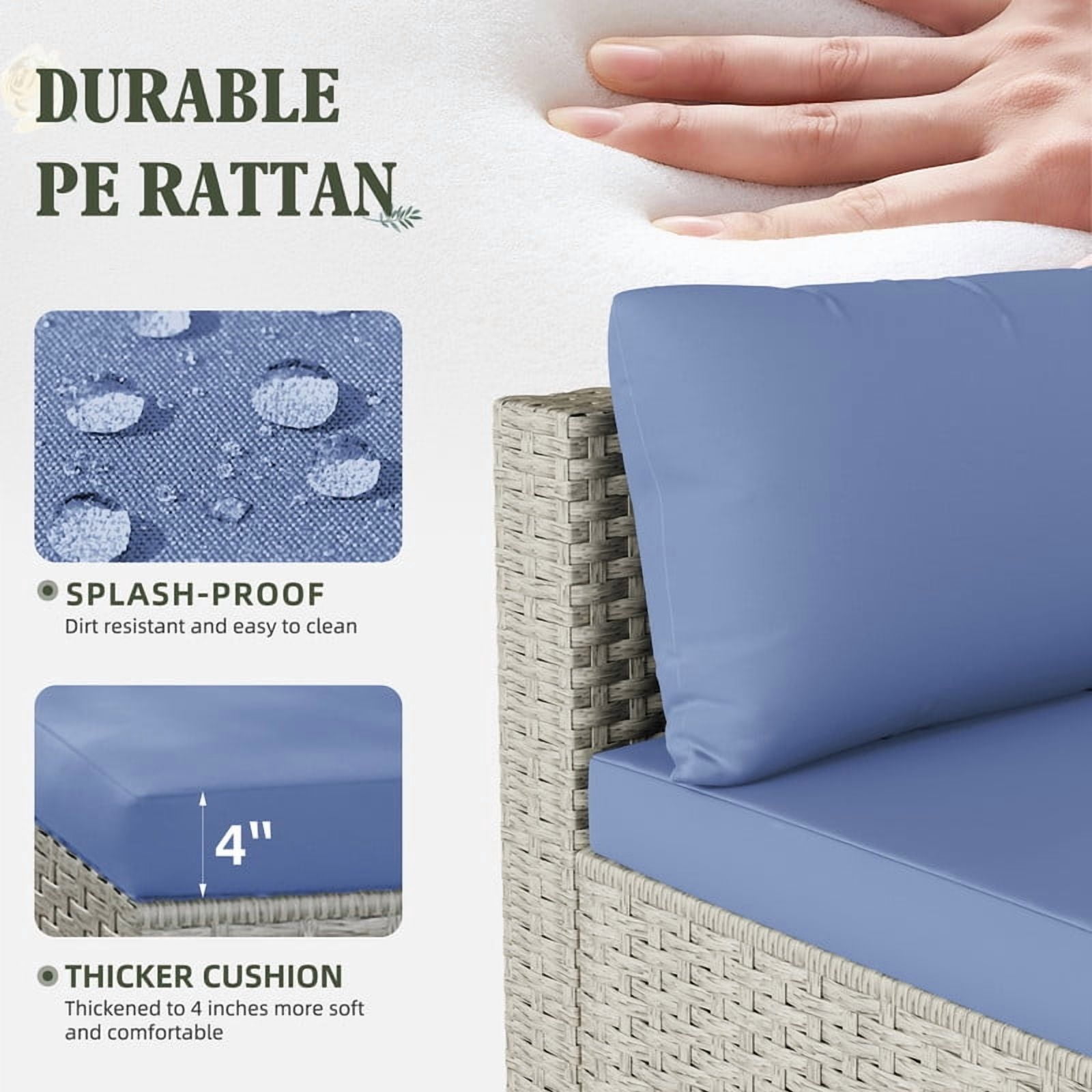 MRUAKA Outdoor Patio Furniture Set, 7-Piece Modular Sectional Sofa With Tea Table and Free Cushion, PE Wicker Outdoor Conversation Set for Patio, Garden, Backyard,Haze Blue