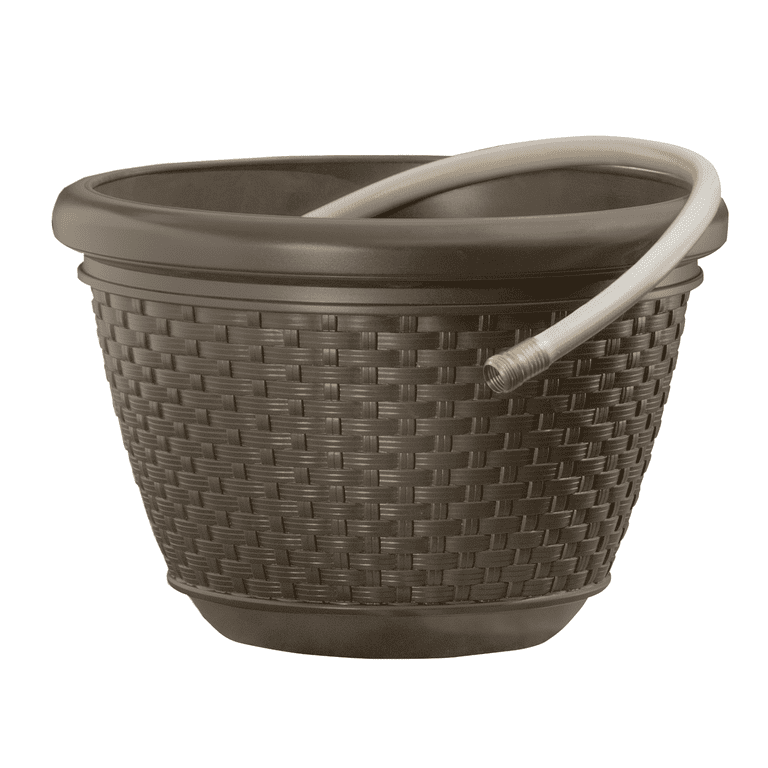 Suncast Resin Wicker Hose Pot, 100-Foot Capacity, Java Brown photo 1