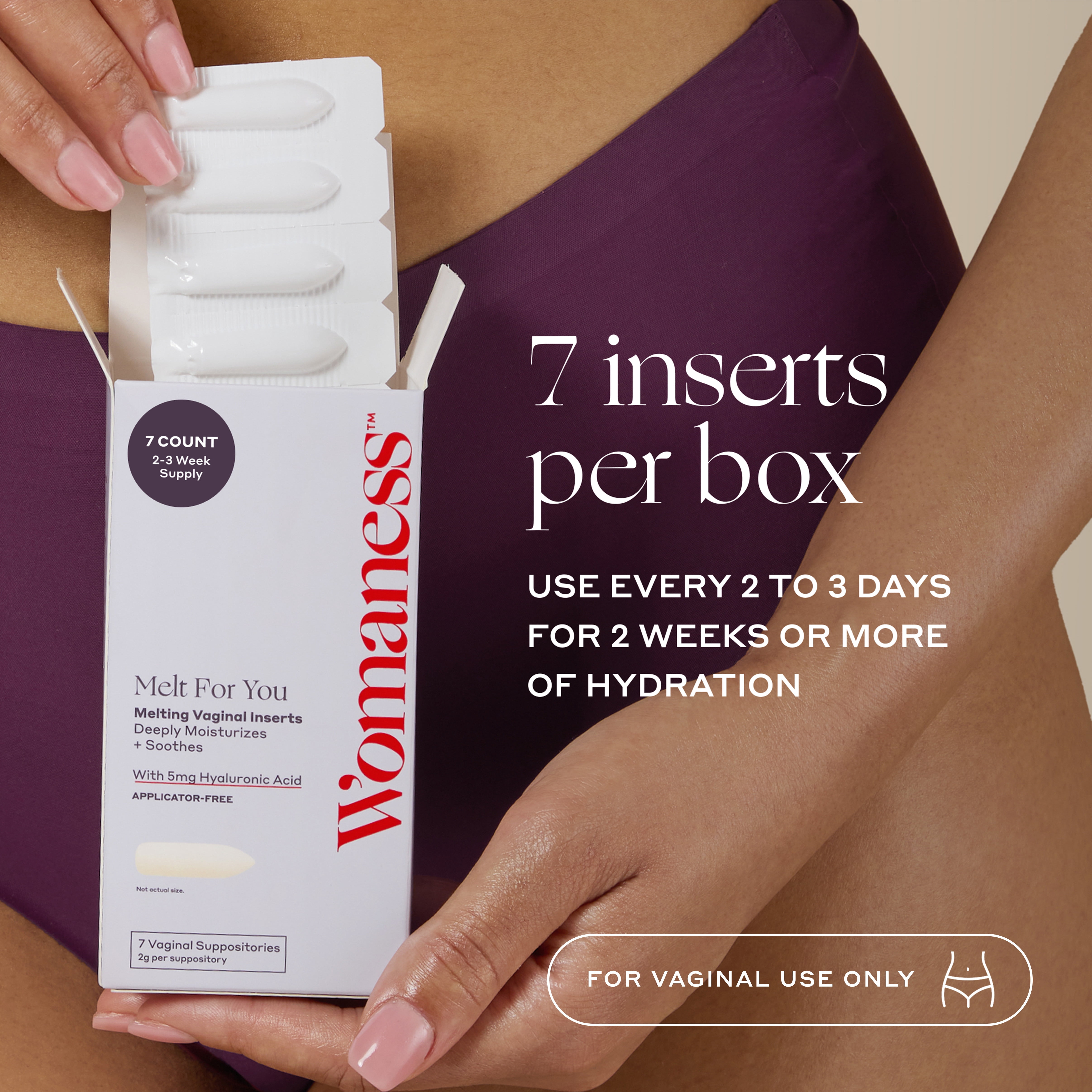 Womaness Melt for You Soothing & Moisturizing Vaginal Suppositories with 5mg Hyaluronic Acid, 7 Count