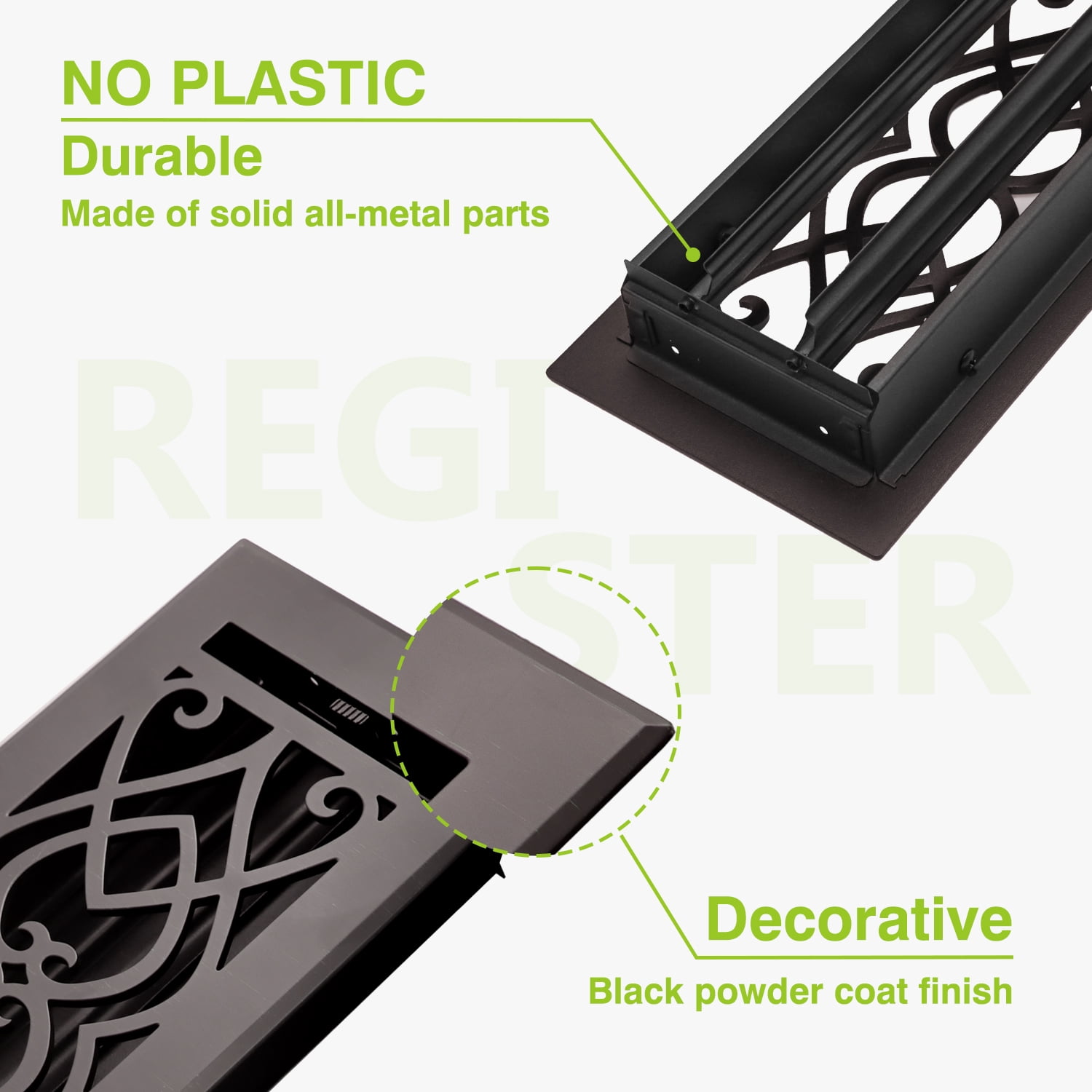 Naiture Stainless Steel Floor Register, Heavy Duty Rust-Resistant Floor Vent Cover, Metal Damper or Lever, Victorian Style Grille Floor Vent, Duct Size 4" X 10", Oil Rubbed Bronze Finish