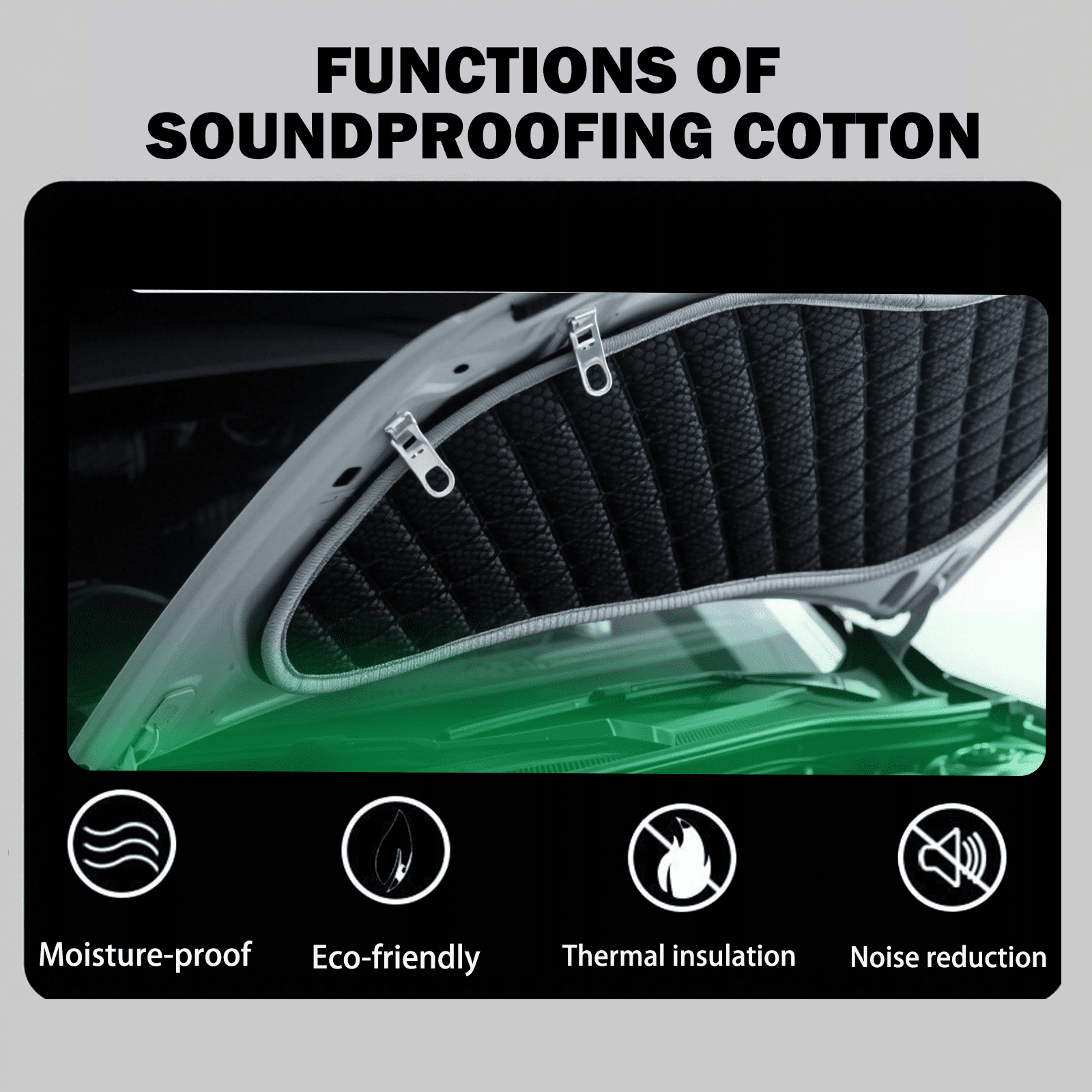 Car Front Engine Hood Pad For Jeep Wrangler JL 2018-2025, Heat Sound Insulation Mats Cotton Front Hood Engine Mat Pad Flame Retardant Insulation Cotton Fireproof Cover Sound Accessories-C
