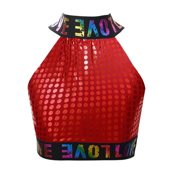 MSemis Kids Girls Glitter Dance Crop Vest Sleeveless Tank Tops