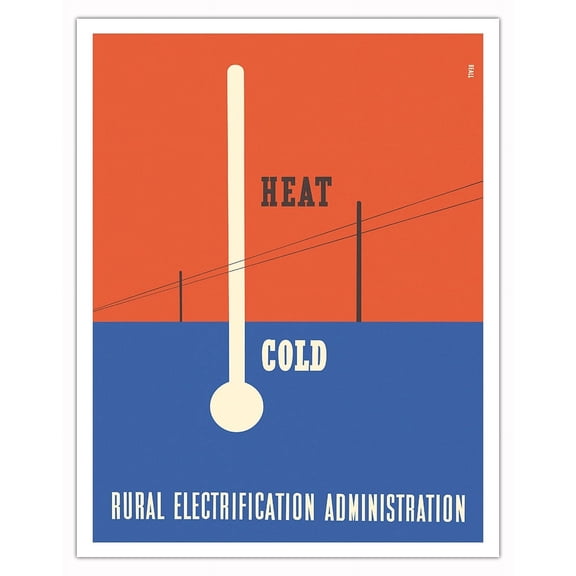 Heat and Cold - Rural Electrification Administration - Vintage Advertising Poster by Lester Beall c.1937 - Fine Art Matte Paper Print (Unframed) 11x14in