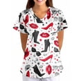 thumbnail image 2 of Scrubs For Women Petite,Women's V-Neck Valentine's Day Printed Fashion Loose-Fit Short-Sleeve Nursing Scrubs Top with Pockets - Pink - L, 2 of 5
