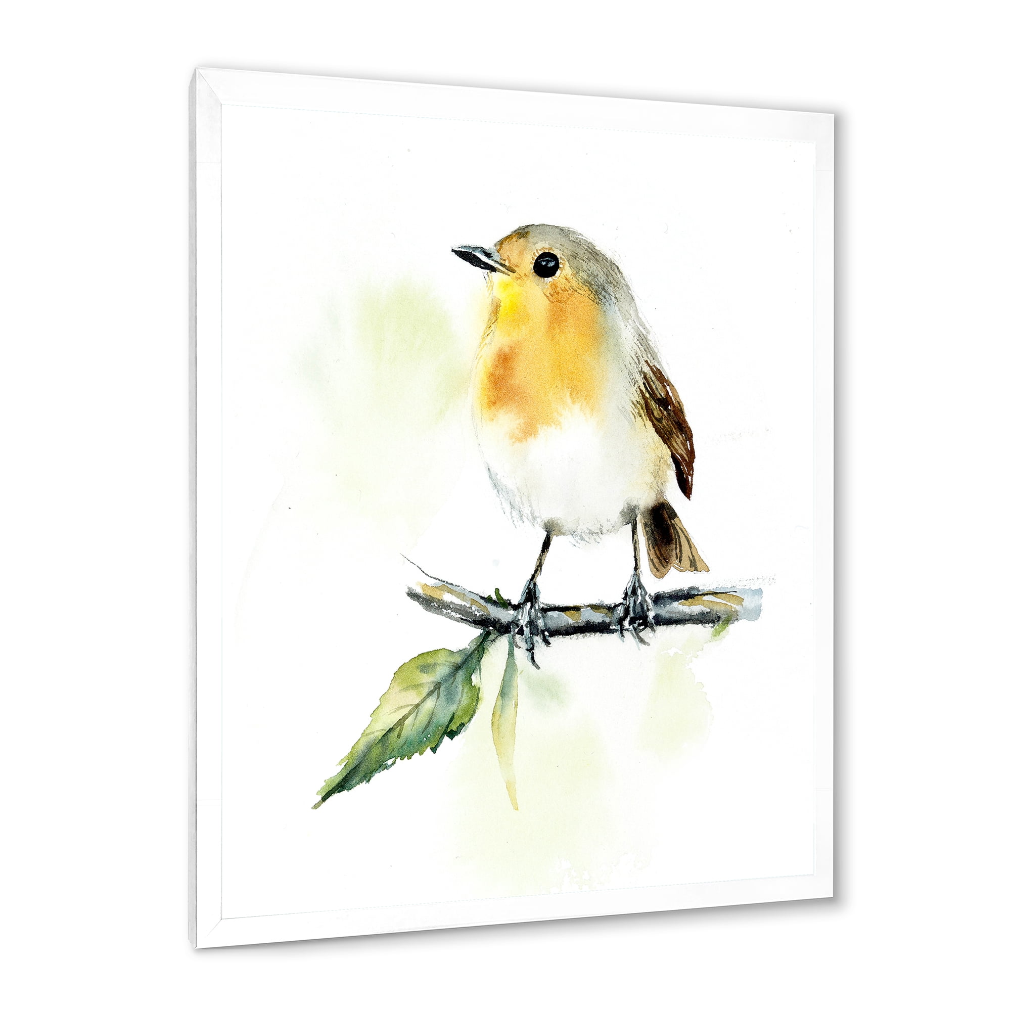 Designart 'Little Robin Bird Sitting On A Branch' Traditional Framed Art Print