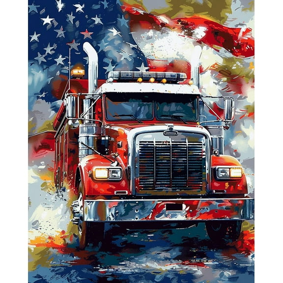 Paint by Number for Adults - Colorful American Flag Fire Engine Truck (8) - Acrylic Easy Paint by Numbers for Adults Beginner DIY Painting by Numbers for Gift Home Wall Decor 16"W x 20"L -