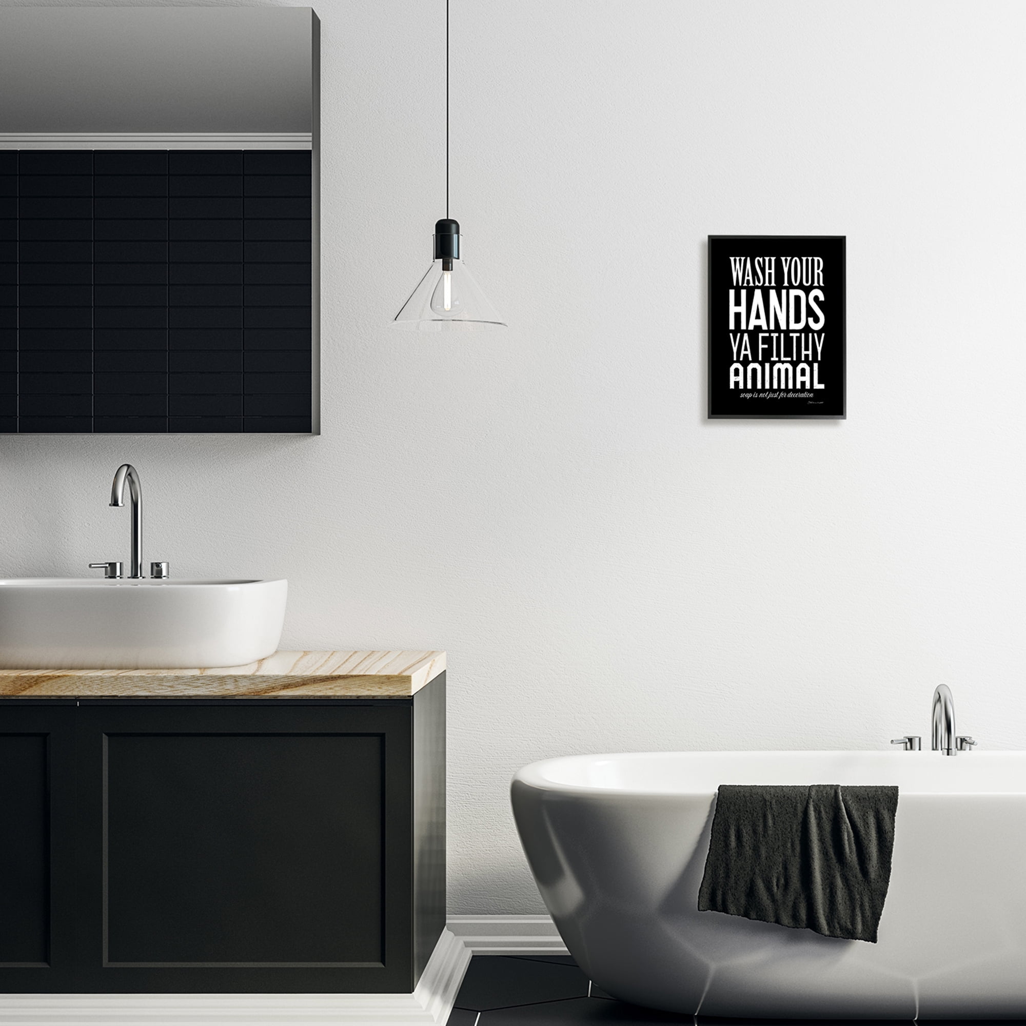 The Stupell Home Decor Collection Wash Your Hands Ya Filthy Animal Black and White Bold Typography Black Framed Giclee Texturized Art