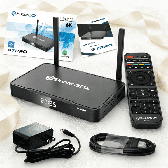 Ultimate 2026 SuperBox S7 Pro Smart TV Box, 4GB RAM 32GB ROM Fully Loaded, 6K Resolution with Voice Remote, Time Shift & Parental Controls for Home Use