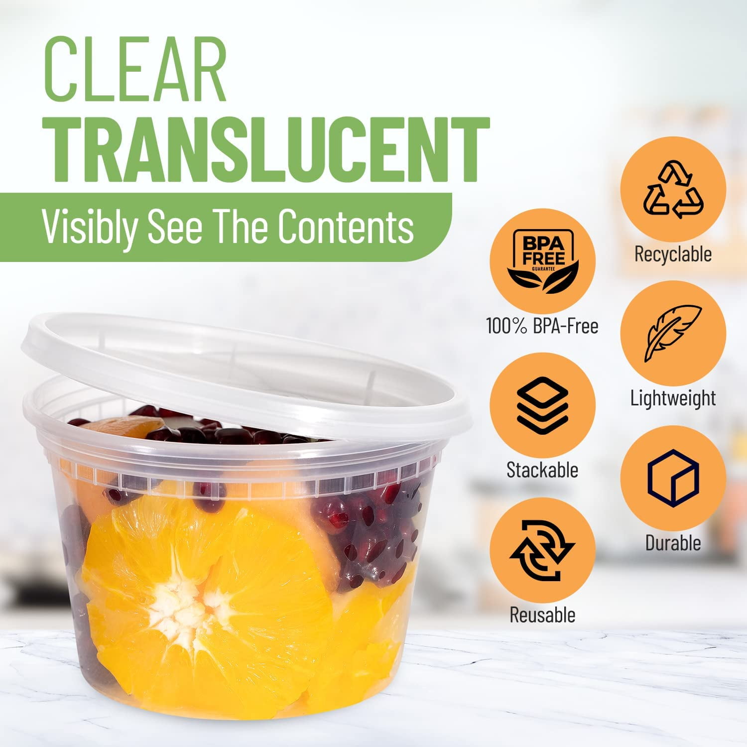 Plastic Deli Food Storage Containers With Leak-Proof Lids 16 Oz | Microwaveable Airtight Container For Soups, Snacks, Meal Prep, Salad, Ice Cream | BPA-Free Kitchen & Restaurant Supplies