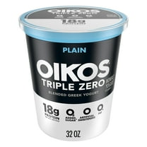 Oikos Triple Zero 18g Protein, 0g Added Sugar, Plain Greek Nonfat Yogurt Tub, 32 oz