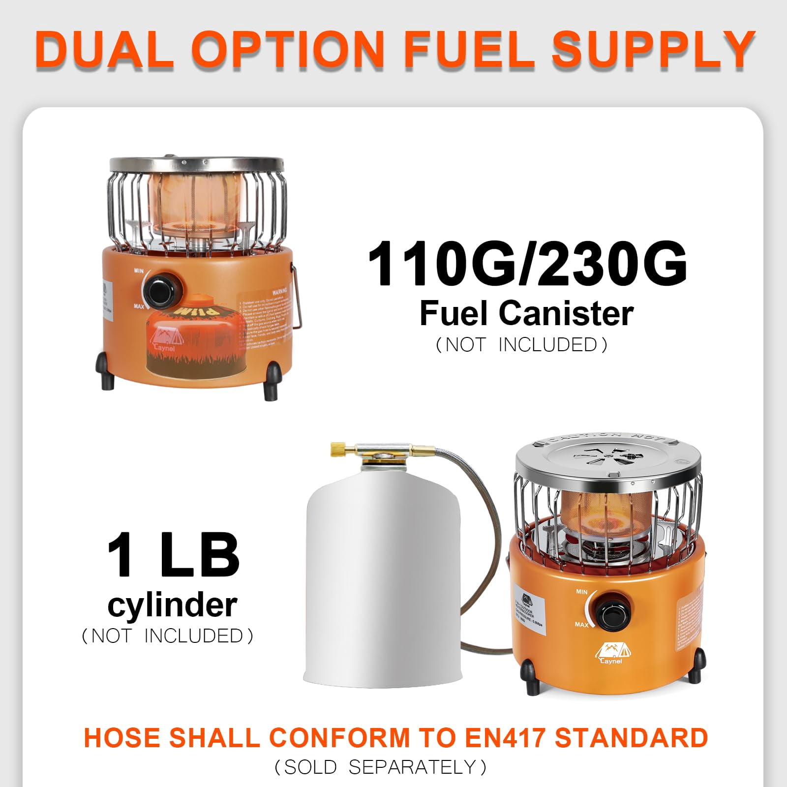 Caynel Portable Propane Heater and Stove Camping Liquefied Gas Stove ,Orange