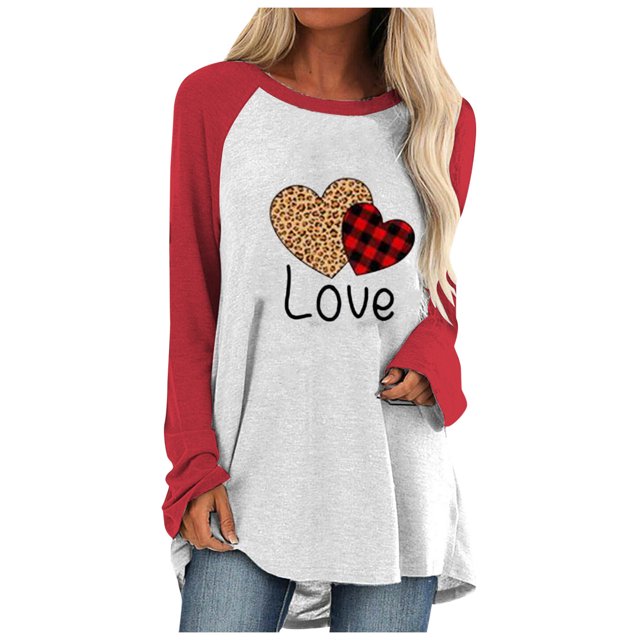 Birdeem Chemise Décontractée Raglan à Manches Longues pour Femmes, Imprimé de la Saint-Valentin, Chandail