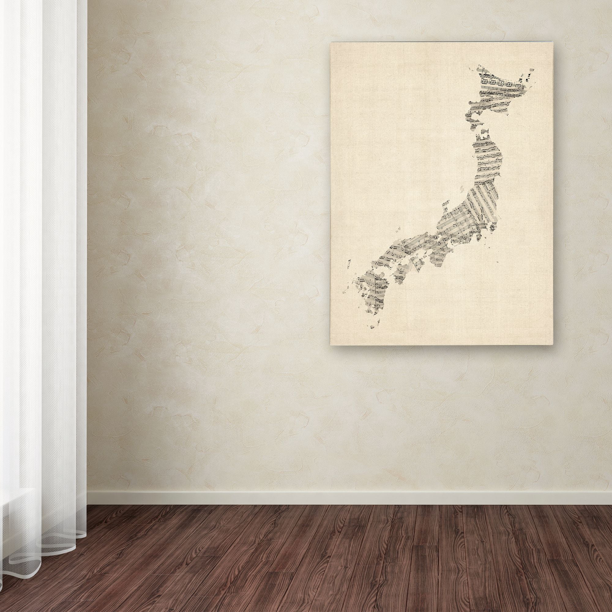 Trademark Fine Art "Old Sheet Music Map of Japan" Canvas Art by Michael Tompsett