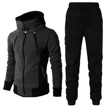 guisaled Athletic Tracksuit for Men Casual Color Block Zipper Hoodies And Sweatpants Soft Outdoor Jogging Sweatsuit Set 2 Pieces