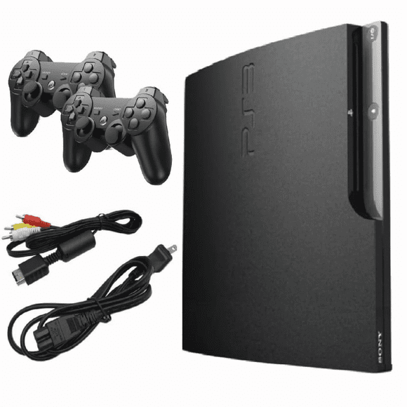 Sony - Playstation 3 PS3 Console Slim 160GB Black with 2 Retrofam Controllers - Black (Refurbished)