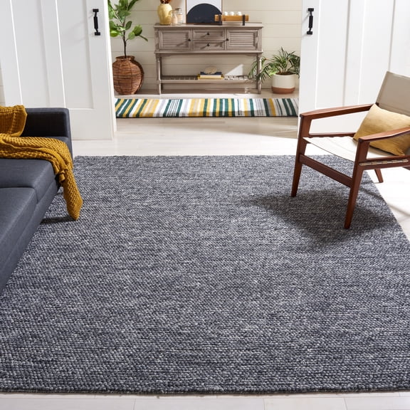 SAFAVIEH Natura Feride Geometric Area Rug, Dark Grey, 8' x 8' Square - Scandinavian Design, Dark Grey, Handmade Wool Blend, Ideal for Living Room, Bedroom, Dining Space