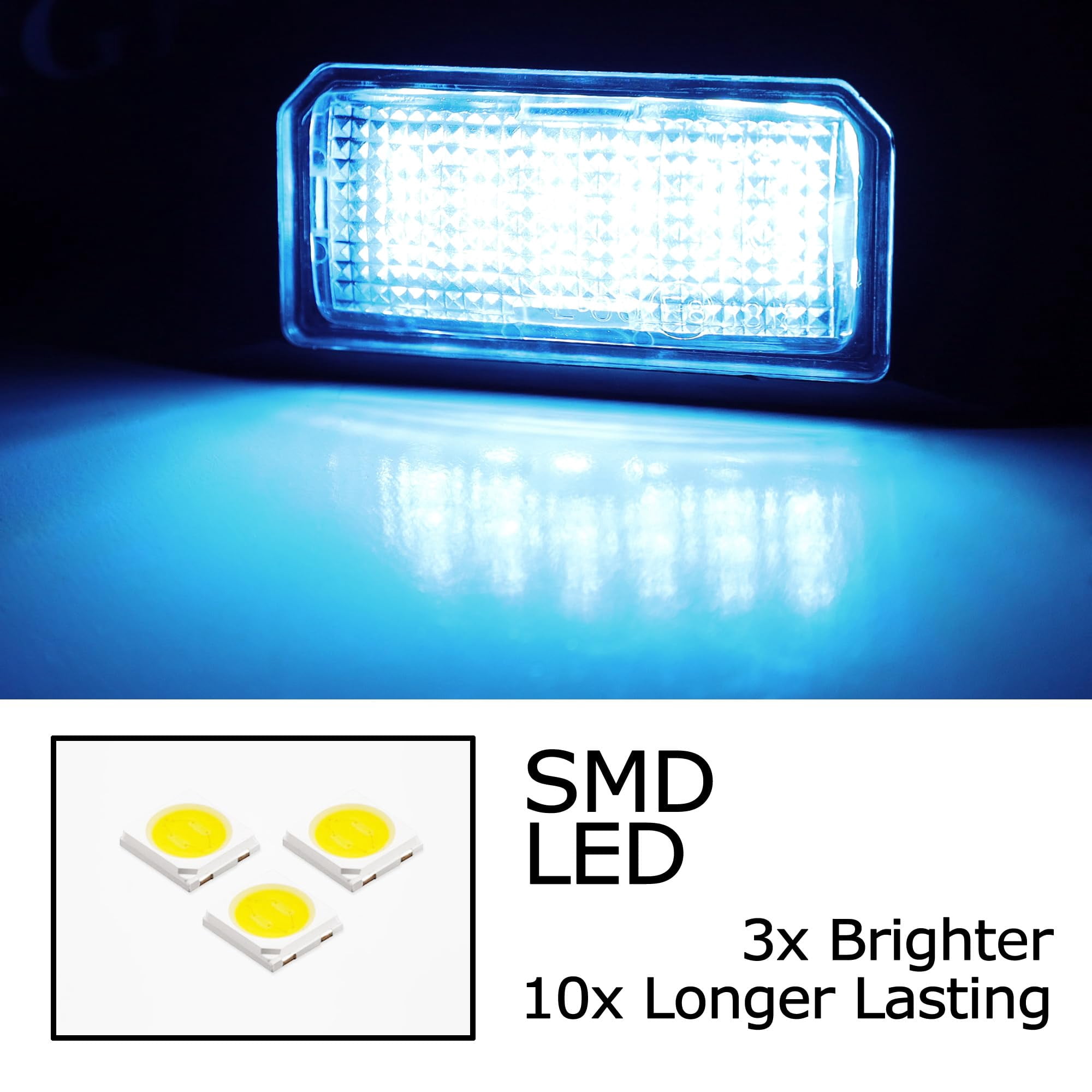 Aqua Ice Blue 3W Full LED License Plate Light Kit For Volkswagen: Jetta Passat Touareg, For Audi: A1 A6 A7 Q5 TT, Build-In Canbus Error Free