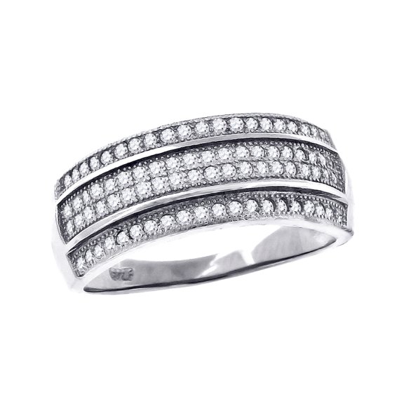 925 Sterling Silver Womens Cubic Zirconia Cubic Zirconia 4 Row Wedding Band Ring Size 7 Wedding Band for Women and Men