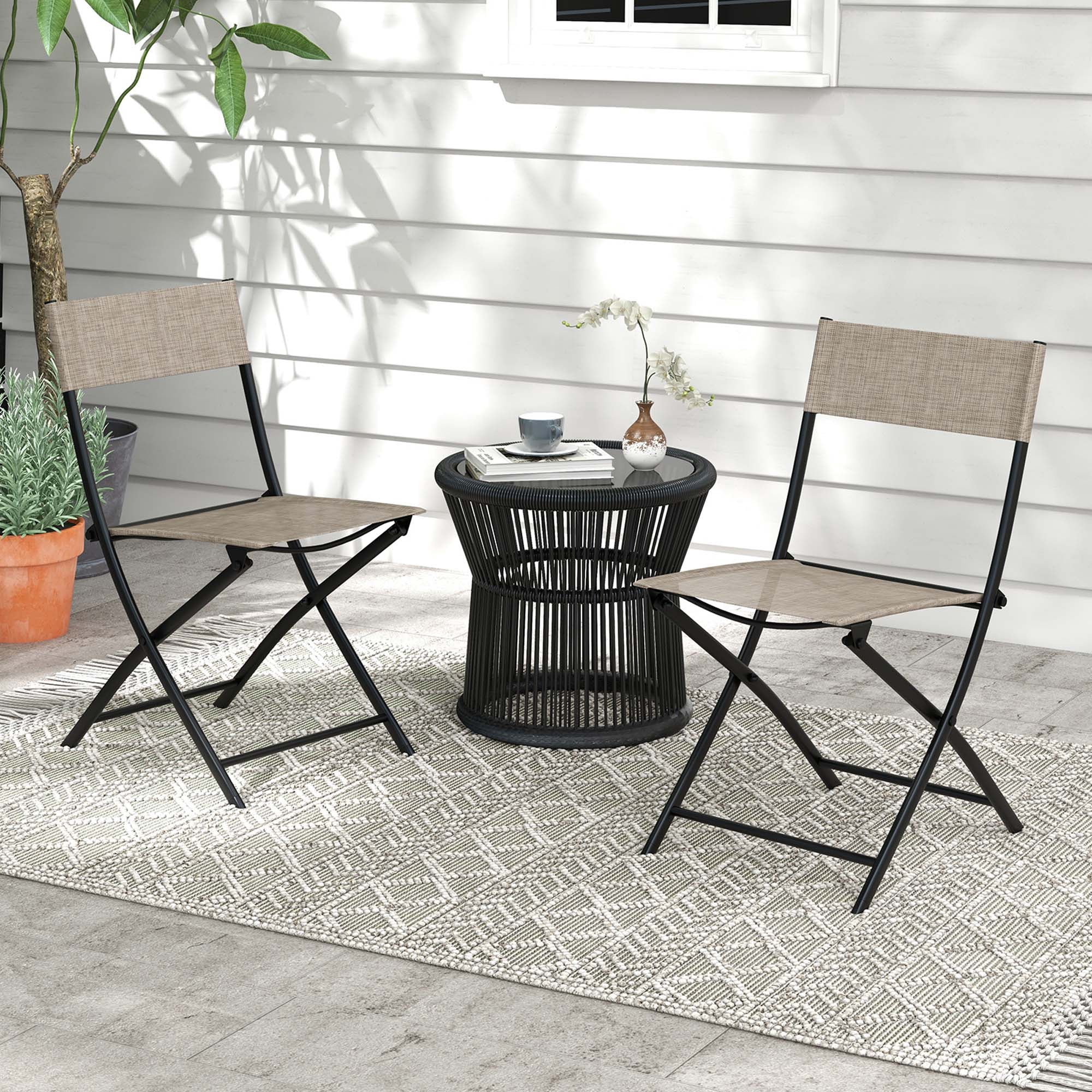 Costway Patio Metal Outdoor Camping Breathable and Lightweight Folding Chairs, Coffee (Set of 4)