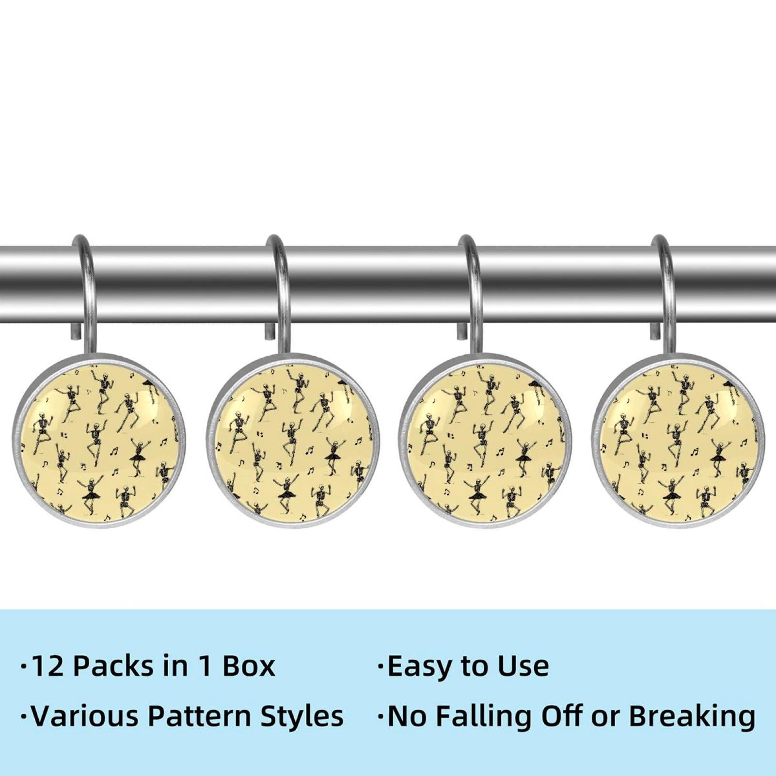 12pcs Decorative Shower Curtain Hooks, Rust Resistant Shower Rings for Bathroom Living Room,Rustproof Stainless Steel Rings for Shower Curtain and Liner Rods,Ballet Dancing Skeleton Yellow