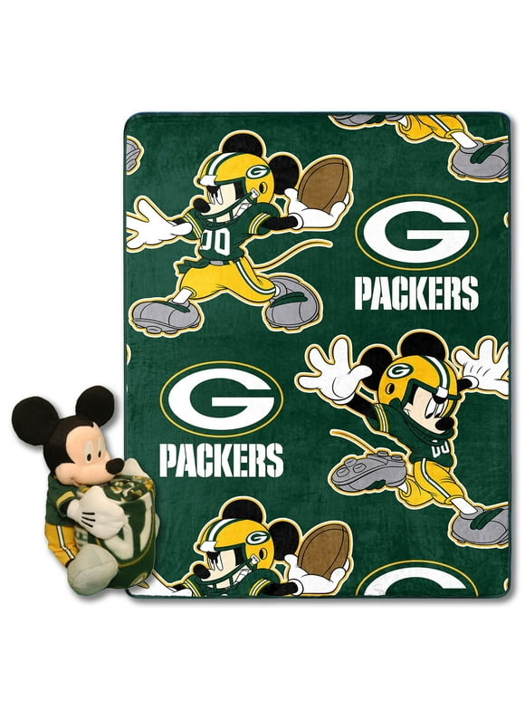 OFFICIAL NFL Packers & Disney's Mickey Mouse Character Hugger Pillow & Silk Touch Throw Set