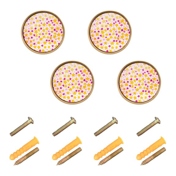 Yayeee 8 Pack Cabinet Knobs with Screws Round Zinc Drawer Pulls for Kitchen, Light Pink Stars