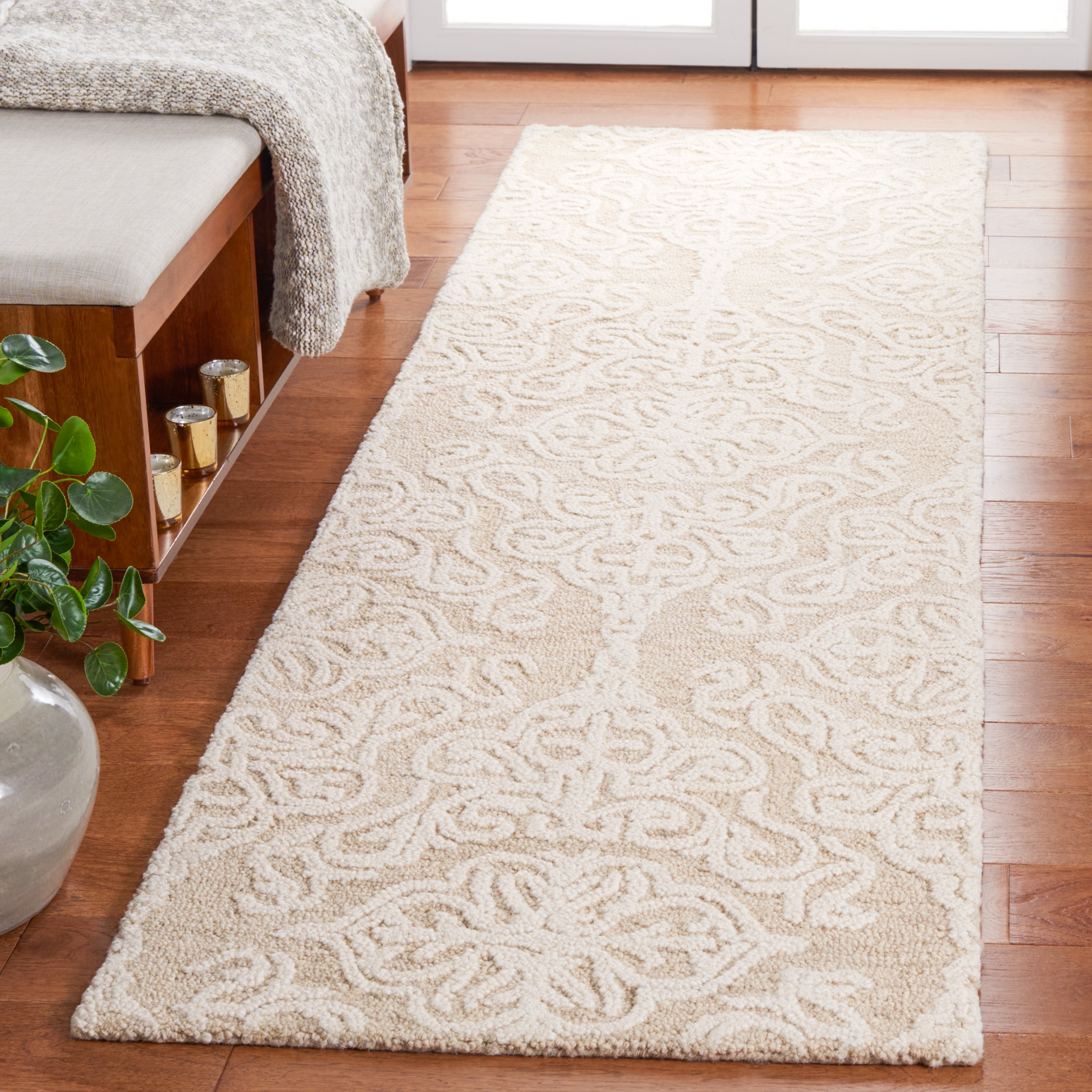 SAFAVIEH Blossom Asher Damask Wool Runner Rug, Beige/Ivory, 2'3" x 8'