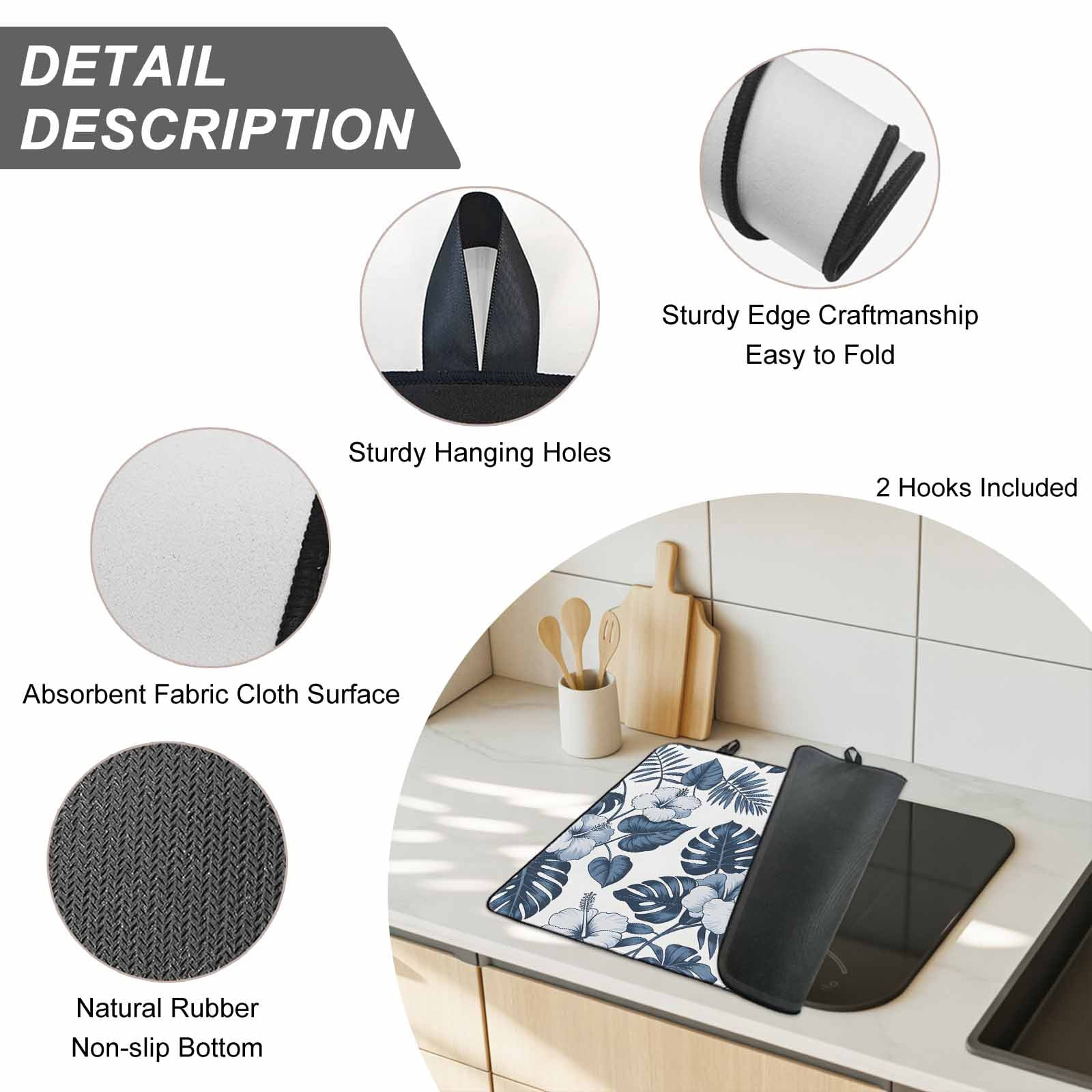 Palm Leaves Stove Top Cover for Electric Stove, Heat-proof & Non Slip Glass Top Stove Cover Protector, Vintage Summer Blue Tropical Flowers Plants Kitchen Flat Cooktop Rubber Mat 24x21 Inches