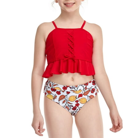 

Finelylove Modest Swimsuits For Women Padded Sport Bra Style High Waist Red 152