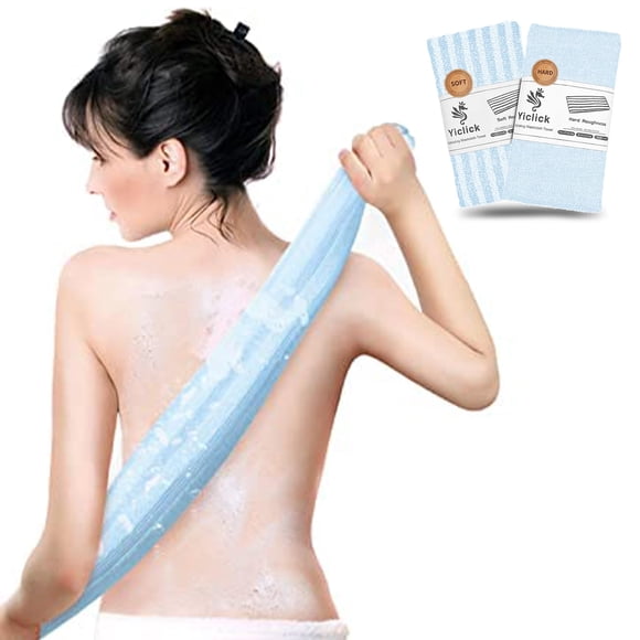 Yiclick, 2 uds., frotador de espalda para baño de ducha, exfoliante corporal, exfoliante corporal, esponja Luffa, red, trapo, arandela trasera
