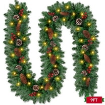 Yexmas 9ft Large Christmas Garland, Multi-Purpose Xmas Wreath with 45 LED Lights, Decorated with Pinecones, Berry Clusters, Battery Operated