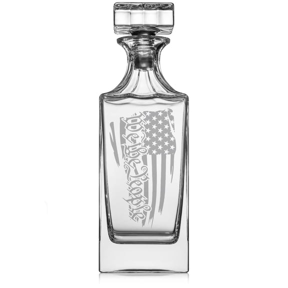 30 oz Glass Whiskey Decanter with Glass Stopper Gift We The People American Flag
