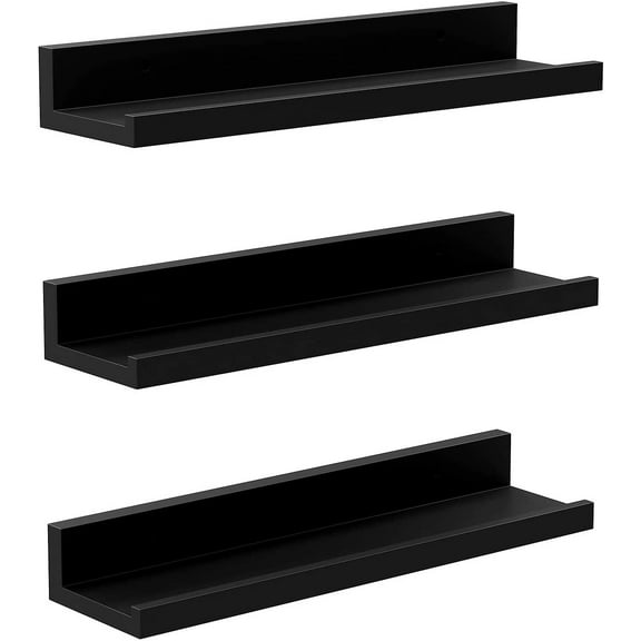Wall Shelves Set of 3, Wooden Floating Shelves 15-Inch Long, Black