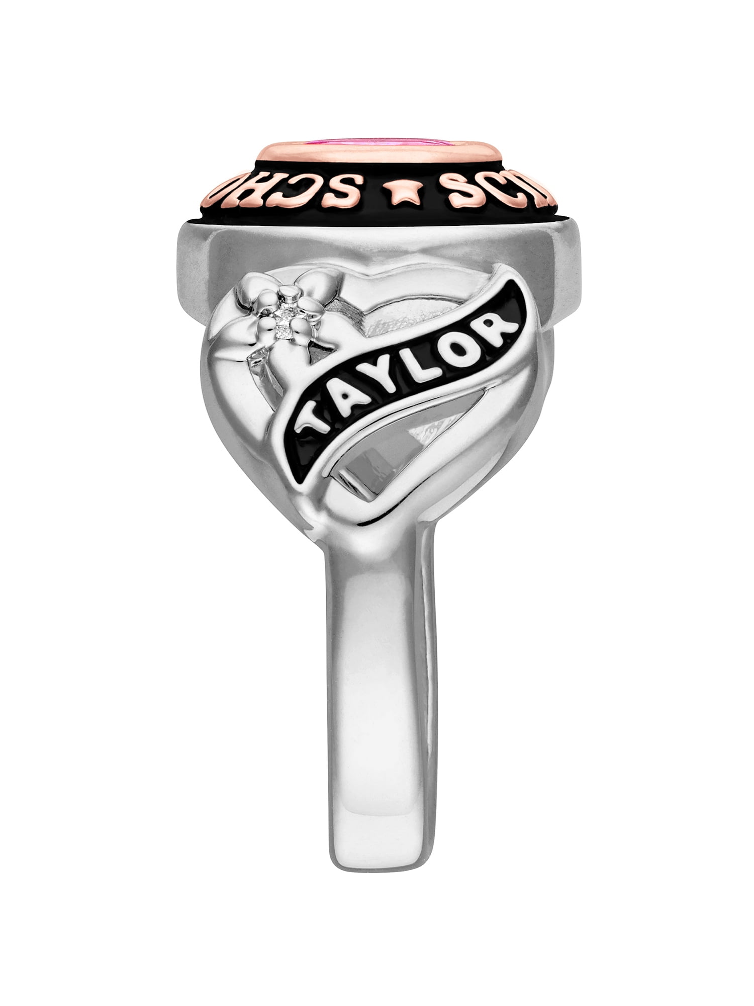 Order Now for 2025 Graduation, Freestyle Women's Sterling Silver and 14K Rose Gold Plated Sweetheart Birthstone Class Ring, Personalized, High School or College Graduation