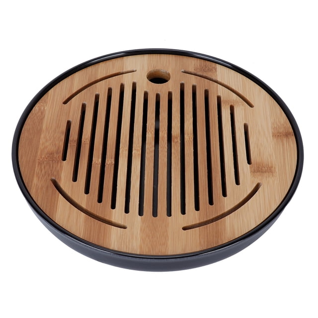 Bandeja de té redonda de bambú, tetera, bandeja para servir, drenaje, almacenamiento de agua, juego de té, suministros para el hogar, 10 pulgadas