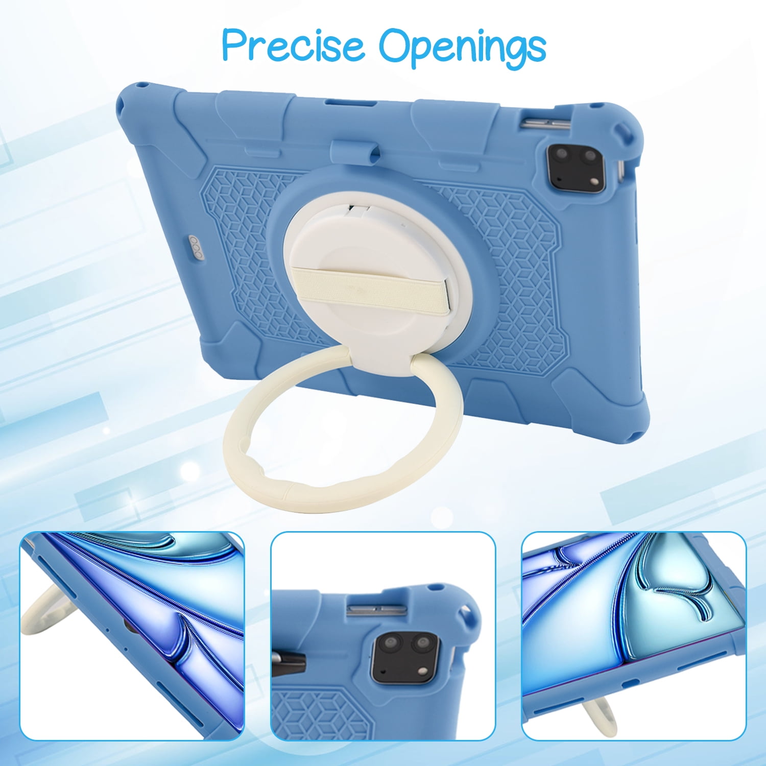 Case for Apple iPad Pro 11 5th 4th 3rd 2nd 1st Gen/ iPad Air 11 2024 M2/Air 4 5, Soft Silicone Drop Protection Rotating Kickstand with Shoulder Strap Pencil Holder Kids Friendly Lightweight, Darkblue