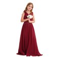 thumbnail image 2 of TiaoBug Kids Girls Sleeveless Chifon Wedding Dress Shiny V Neck Party Flower Girl Dresses Burgundy 8, 2 of 7