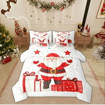 Feelyou Kawaii Santa Claus Bedding Comforter Set 7 Pieces, Dreamy Festival Full Bedding Set, Christmas Gift Reversible Fitted Sheet Flat Sheet, Breathable Home Decor